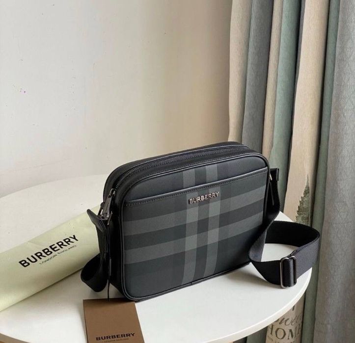 Сумка Burberry Muswell Check шкіряна чоловіча мужская чорна канва