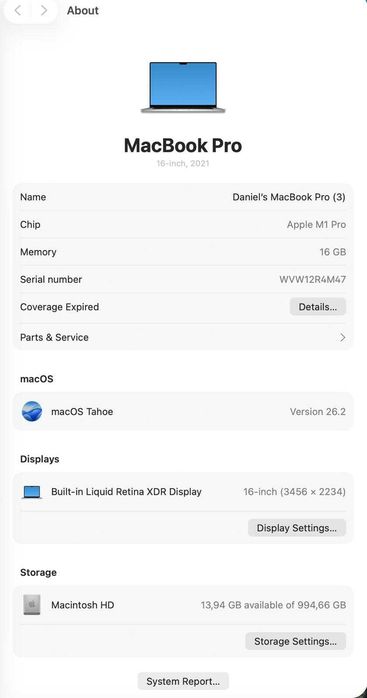 Macbook Pro 16 M1 1TB