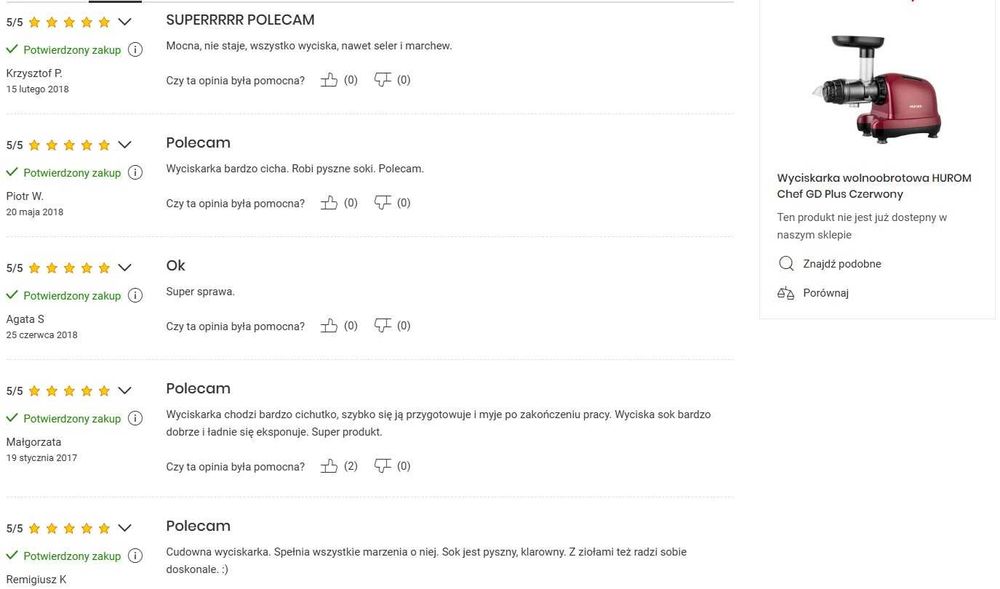 Wyciskarka wolnoobrotowa Hurom GD Chef Plus