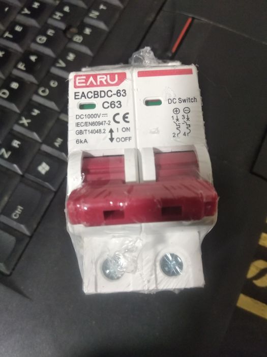 DC автомат 2P-63A – перемикач постійного току, двухполюсний, на DIN-ре