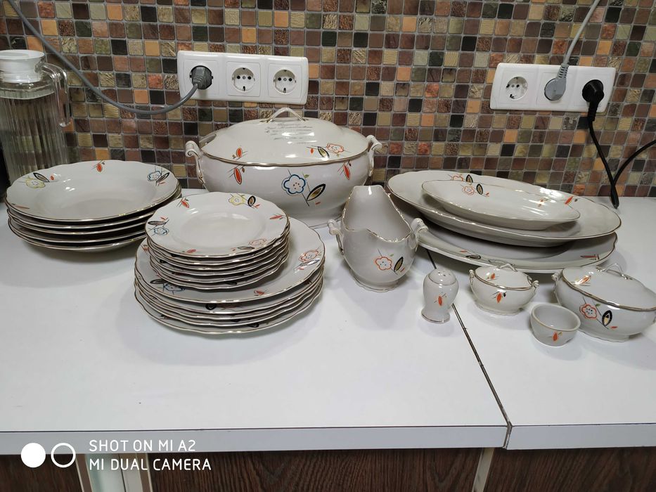 Столовый сервиз. Чайный набор Дружковка. Ручная роспись. Винтаж.