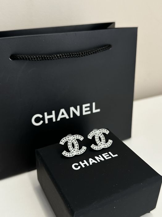 Kolczyki Chanel cyrkoniowe damskie z opakowaniem