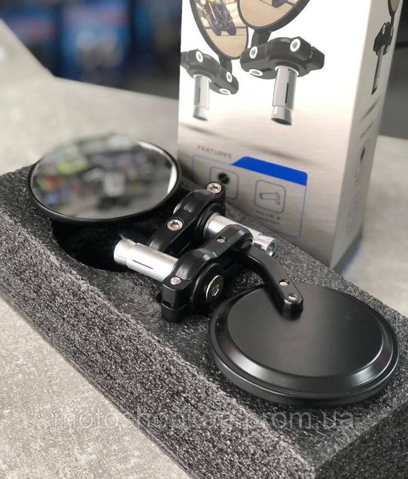 Дзеркала на кермо та в торець керма мотоцикла складні чорні SL-210