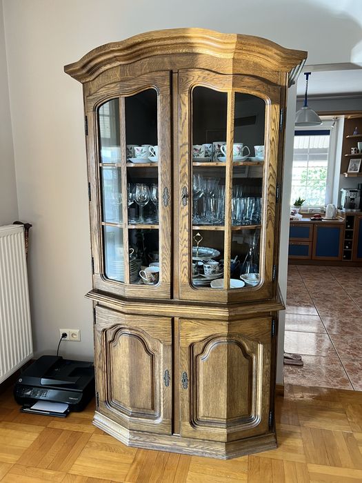 Piękna witryna dębowa kredens do kompletu z komodą