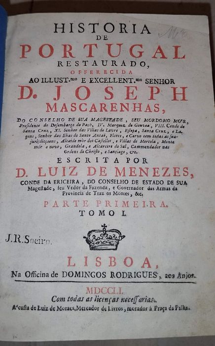 MENEZES. (Dom Luiz de) História de Portugal Restaurado , obra de 1751