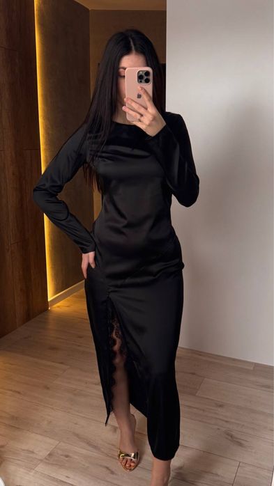 Женское платье длинное шелк+кружево 42-46 Жіноча нарядна сукня шовк