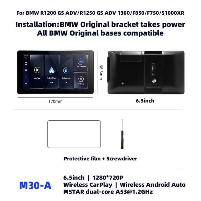 Ecrã 6.5” Wireless CarPlay & Android Auto p/a Motos BMW – Wonder Wheel