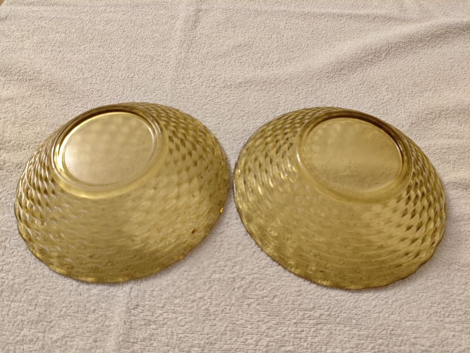 Miski talerze Ząbkowice wzór koszykowy miodowe szkło PRL