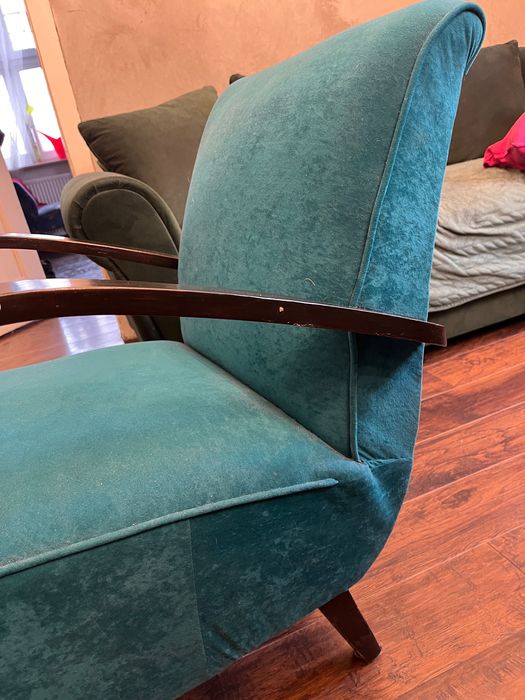 fotel halabala po renowacji turkus