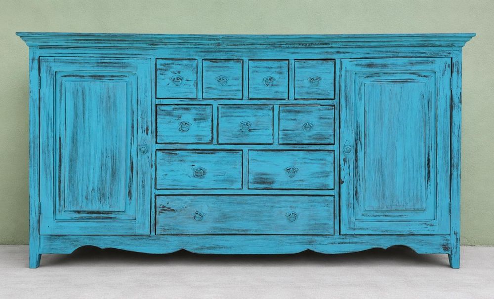 KOMODA DREWNIANA  duża turkusowa shabby  chic prowansalska