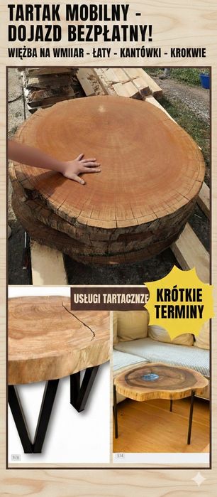 Tartak objazdowy, trak mobilny, przecieranie drewna u klienta.
