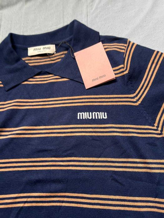 Miu Miu Polo t-shirt koszula swetr Striped cashmere and silk nowa m