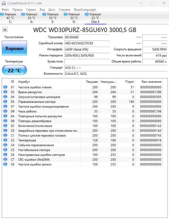 Жорсткий диск WD Purple 3Tb для відеонагляду Б/в