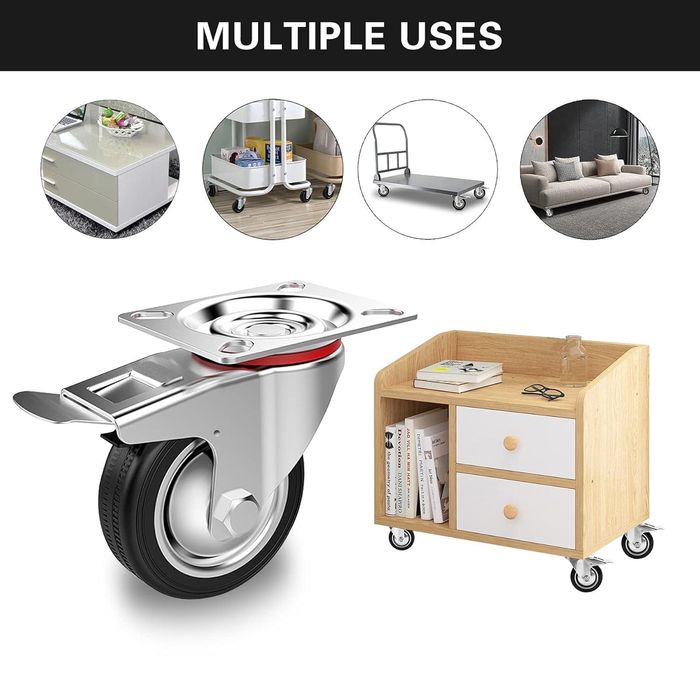 zestaw 4 gumowych kół transportowych 75 mm z hamulcami nośność 200 kg