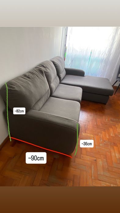 Sofá cinza Conforama – 2 módulos com chaise longue