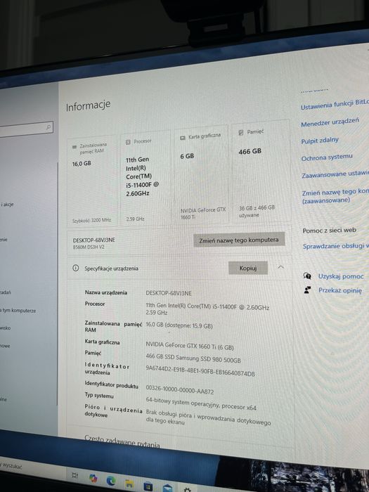 Komputer gamingowy – i5-11400F / GTX 1660 Ti / 16 GB RAM + monitor 24”