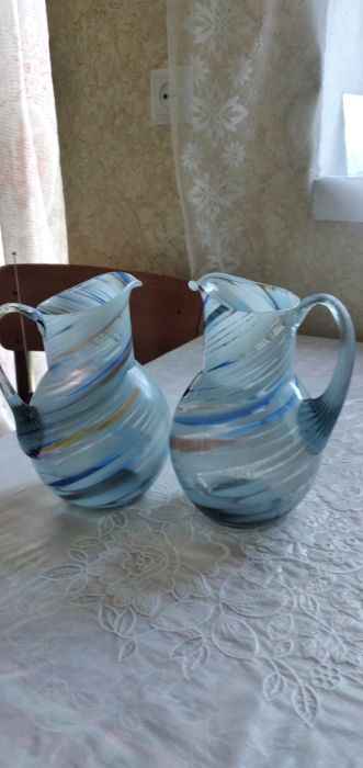 Кувшин та фужери  з кольорового скла