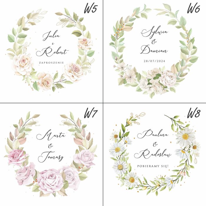 Zaproszenia kwadratowe na ślub wesele komunię roczek chrzest