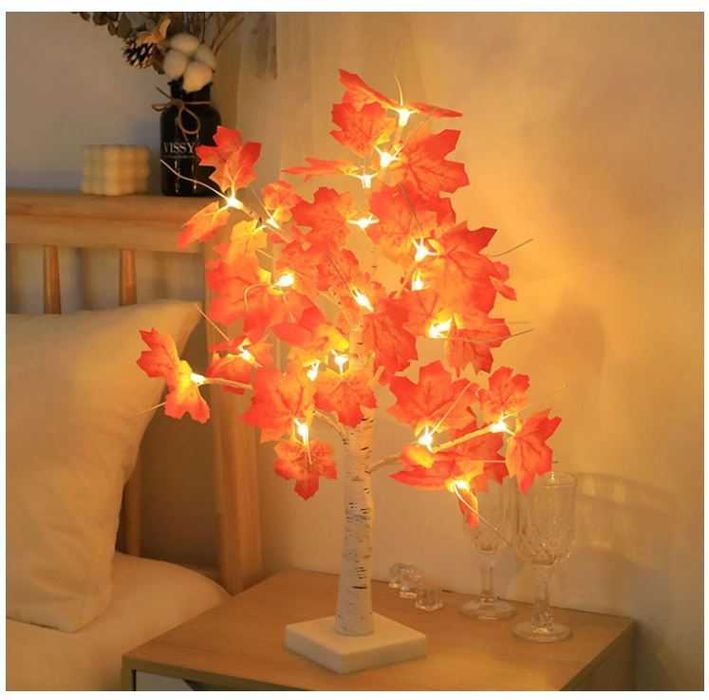 Dekoracyjne jesienne drzewko ozdobne z liśćmi klonu, 24 diody, 60 cm