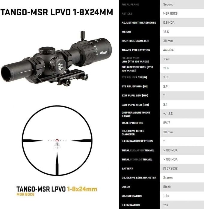Оптический прицел Sig Sauer Tango MSR 1-8x24 | LPVO BDC8, оригинал США
