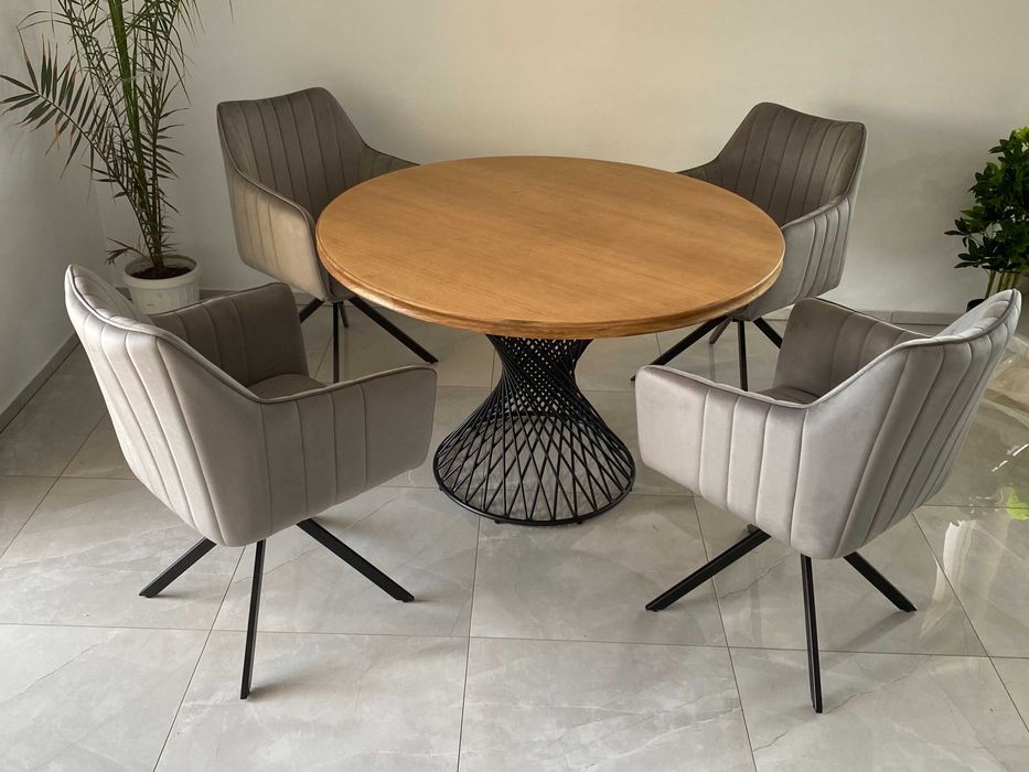 Stół Dębowy / Krzesła Obrotowe / Produkcja Pod Wymiar / Stół Okrągły / Krzesła Tapicerowane / Krzesła Dębowe