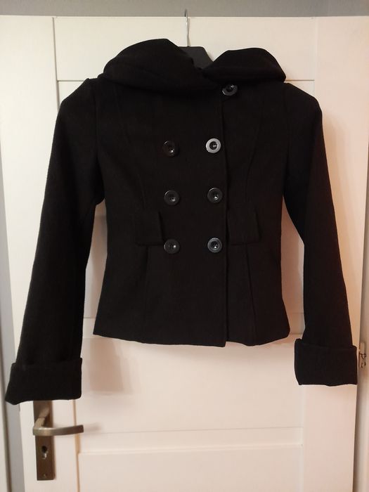 Czarny welniany włoski płaszcz rozmiar S