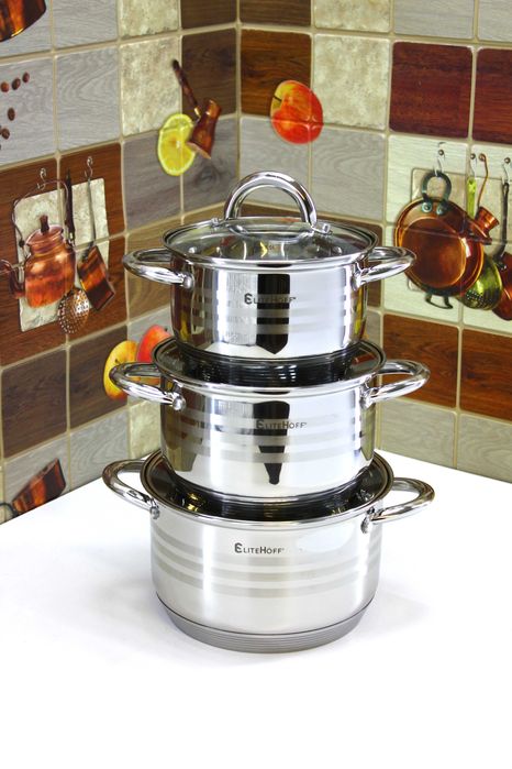 3szt, Komplet garnków EliteHoff E4303 do każdej kuchenki