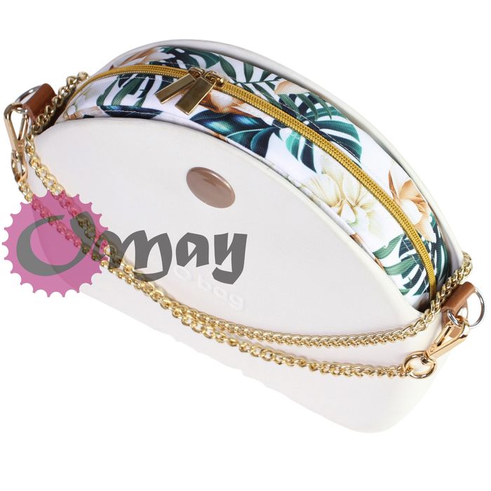 Beżowy organizer OBAG MOON LIGHT Storczyki złoto 2 kieszenie OMAY.PL