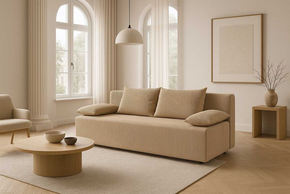 Kanapa sztruks tapicerowana mocna i łatwa w czyszczeniu Sofarozkładana