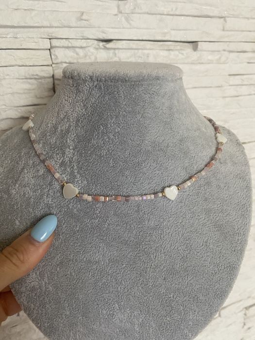 Naszyjnik choker serca koraliki miyuki stal