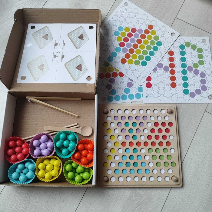 Układanka drewniana koraliki kulki puzzle  MOZAIKA MONTESSORI