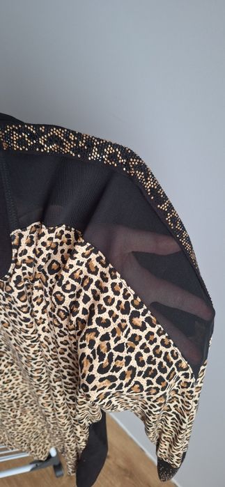 Jak nowa bluzka, wzór panterka, czarna siateczka, czarno-złote ozdoby