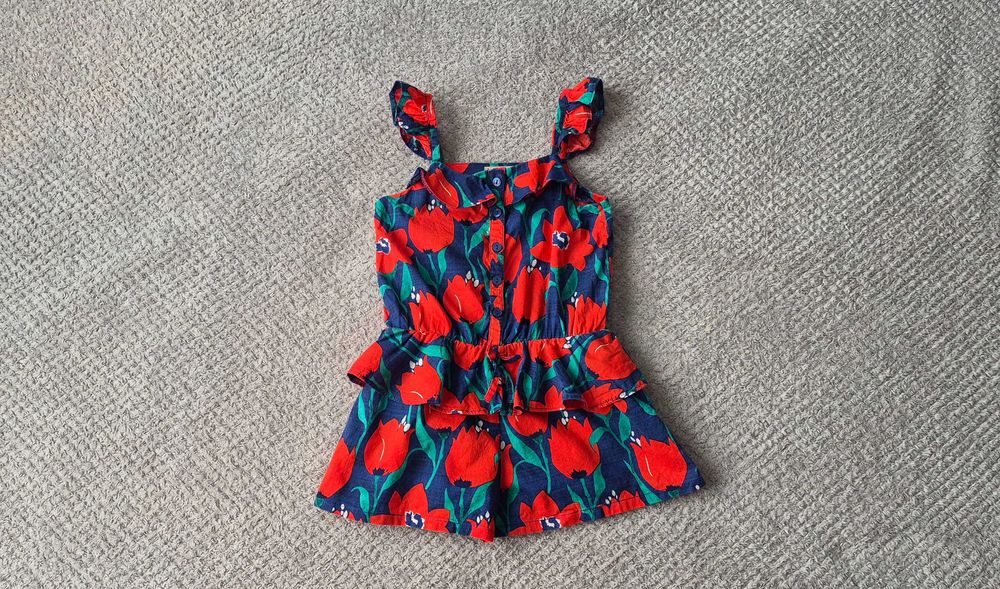 Letni kombinezon na ramiączkach, czerwone kwiaty, Next, 98