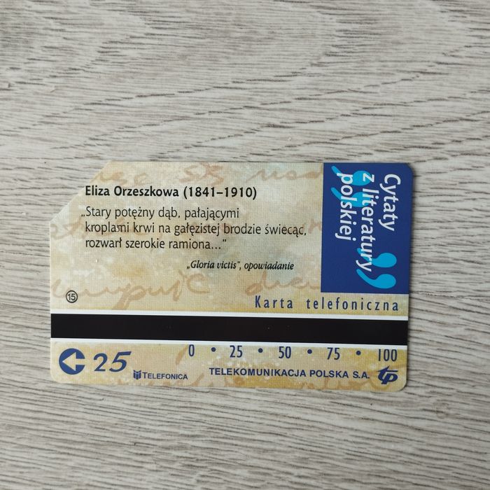 Karta telefoniczna 25 impulsów telekomunikacja Polska Eliza Orzeszkowa