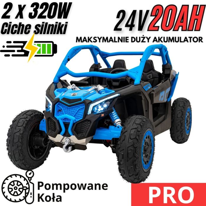 Buggy CAN-AM Maverick 3 PRO + PILOT + Pompowane KOŁA auto na akumulator Niebieski 2x320W 24V DK-CA001