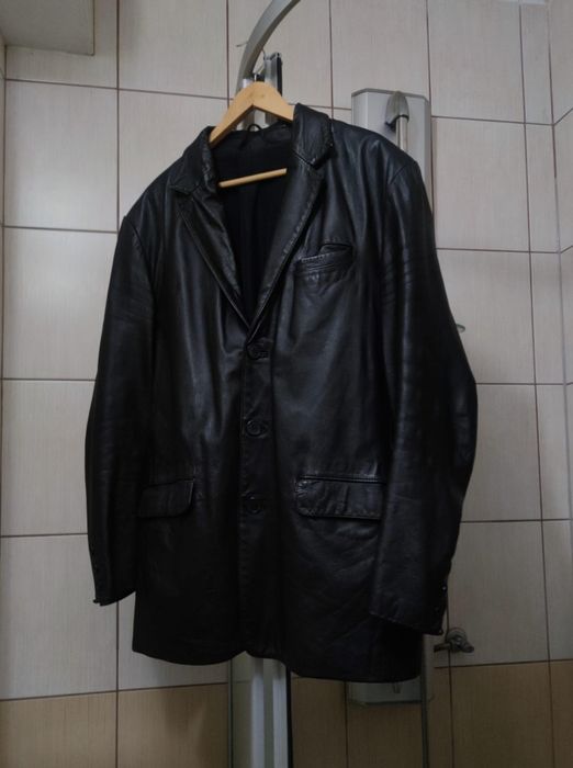 Marynarka XL męska wykonana z miękkiej, czarnej skóry naturalnej o gła
