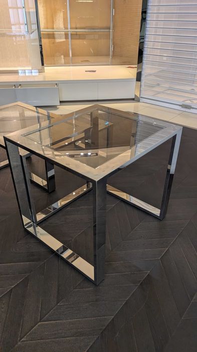 Conjunto 3 Mesas Modulares / Expositores de Loja - Inox e Vidro Transparente