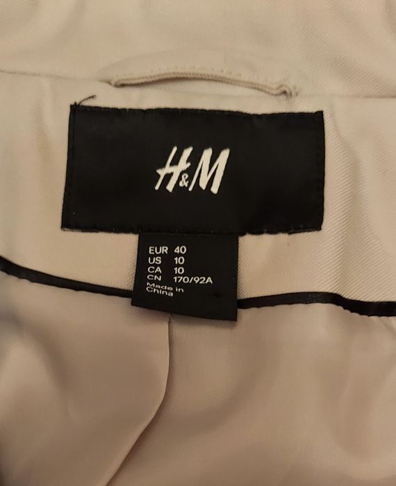 Marynarka beżowa smoking czarne klapy H&M