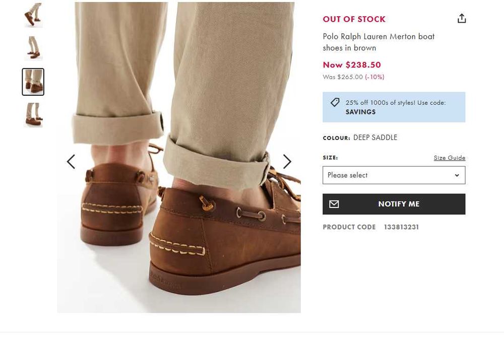 Мужские мокасины, топсайдеры из нубука Polo Ralph Lauren (42р,27см.)