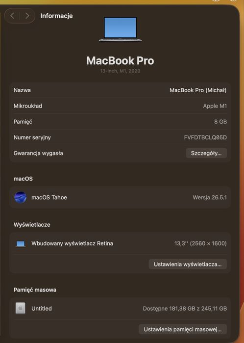 Macbook M1 Pro 256gb SSD 8gb Ram
