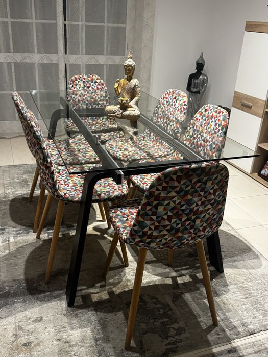 Mesa vidro com 6 cadeiras