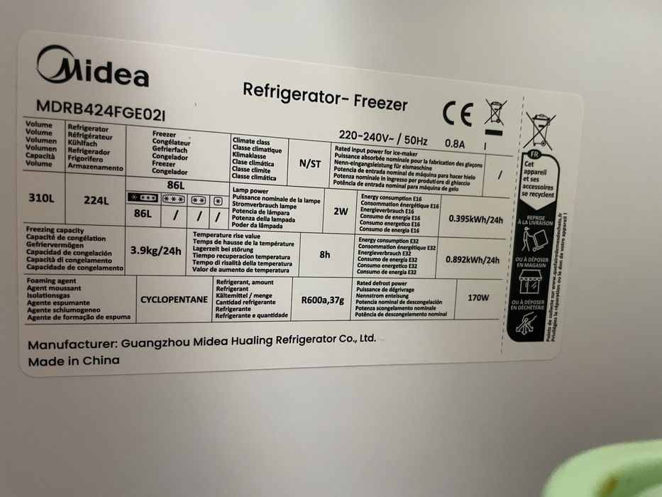 Frigorífico Midea MDRB424FGE02I (No Frost - 201 cm - 330 L - Inox)