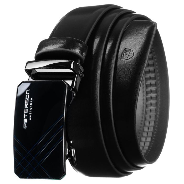 czarny pasek męski ze skóry naturalnej z automatyczną klamrą