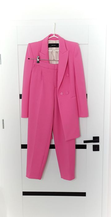 Zara garnitur damski baby pink różowy zestaw komunia chrzest