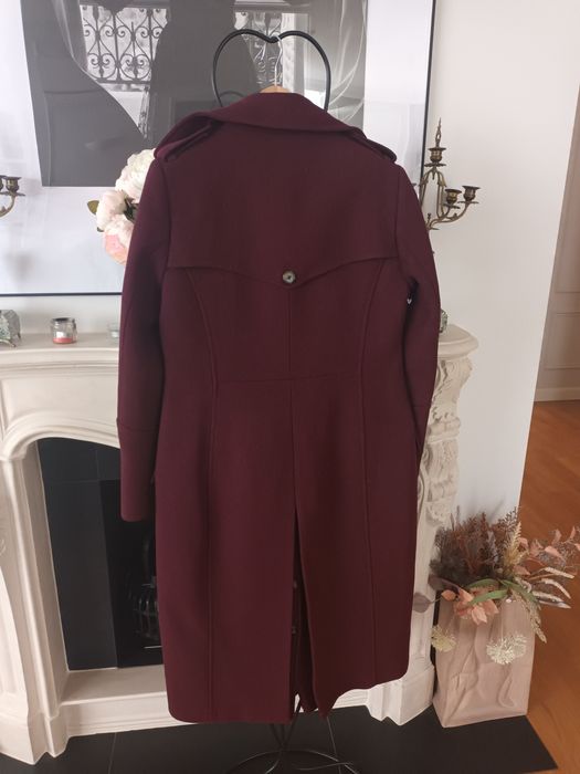 Karen Millen, welna, plaszcz, burgund