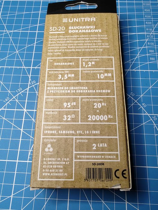 Słuchawki dokanałowe z mikrof. UNITRA SD-20 drewniane wykończenie Nowe