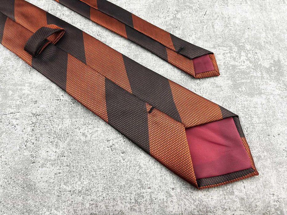 NOWY krawat regimental garniturowy w pasy brązowy rdzawy rudy męski