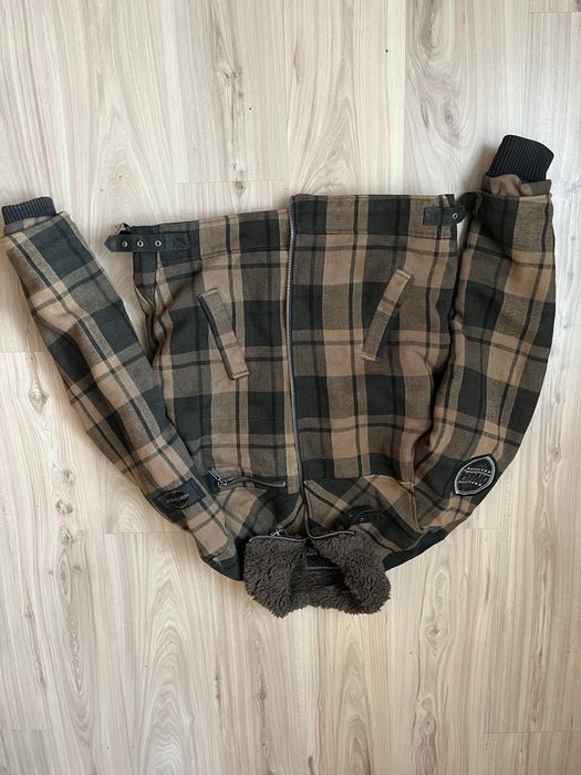 Męska zimowa kurtka w kratę brązowa szara khaki Leatherman