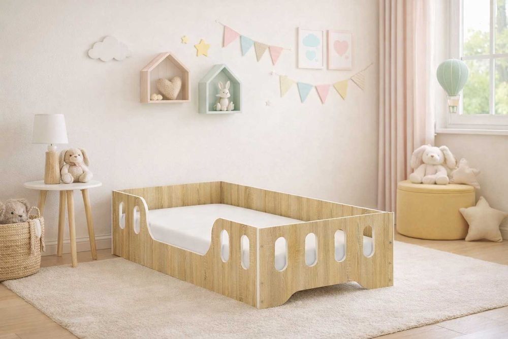 Łóżko dziecięce LAKI 84 x 164 cm biały sonoma DREWNIANE dla dziecka