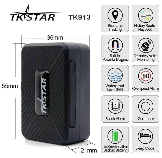 Авто GPS трекер TK-STAR TK-913 з магнітом та акумулятором 1500 мАг
